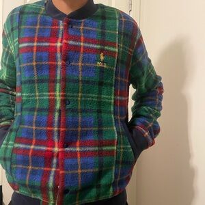 Polo by Ralph Lauren Men's Red and Green Plaid Cardigan